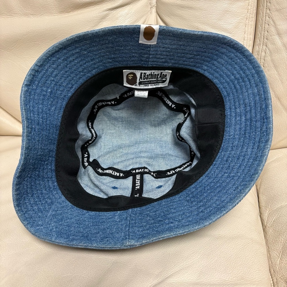 BAPE sz L Denim Bucket Hat Red Bapesta Ape Head Bathing Ape Japan - Picture 5 of 13